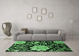 Machine Washable Abstract Emerald Green Contemporary Area Rugs in a Living Room,, wshcon502emgrn