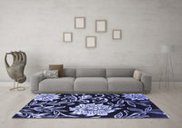 Machine Washable Abstract Blue Contemporary Rug, wshcon502blu