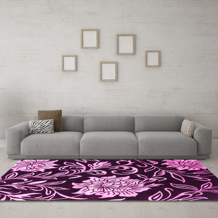 Machine Washable Abstract Pink Contemporary Rug in a Living Room, wshcon502pnk