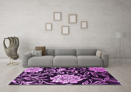 Machine Washable Abstract Purple Contemporary Area Rugs in a Living Room, wshcon502pur