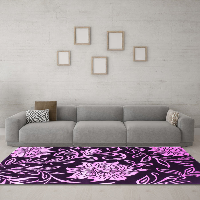 Machine Washable Abstract Purple Contemporary Area Rugs in a Living Room, wshcon502pur