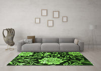 Machine Washable Abstract Green Contemporary Rug, wshcon502grn