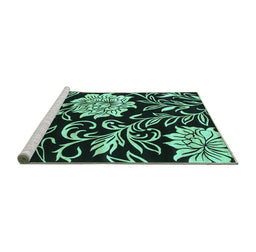 Sideview of Machine Washable Abstract Turquoise Contemporary Area Rugs, wshcon502turq