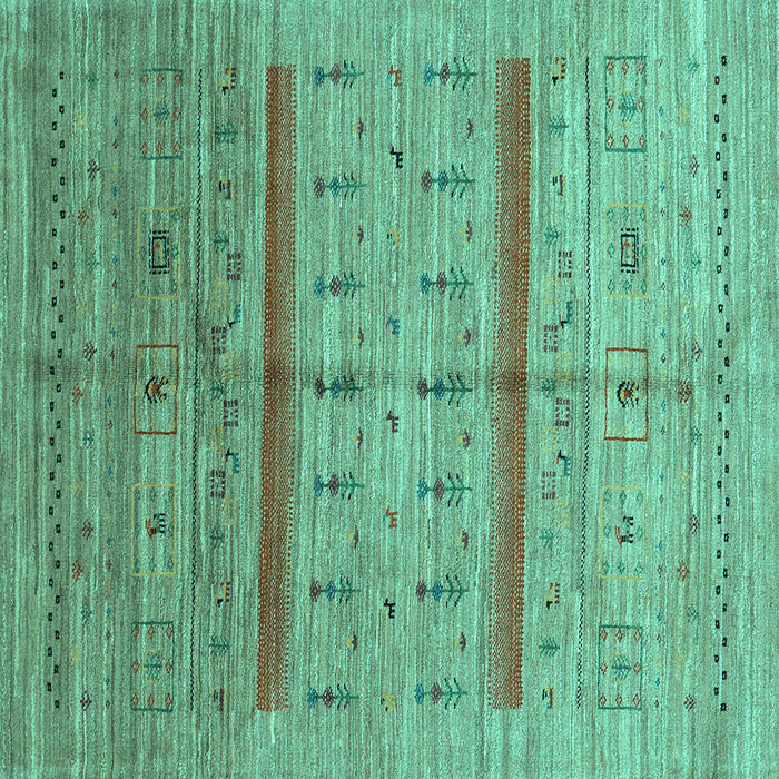 Square Machine Washable Abstract Turquoise Contemporary Area Rugs, wshcon503turq