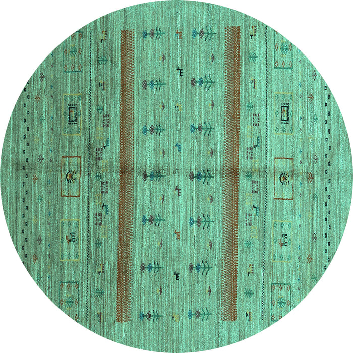 Round Abstract Turquoise Contemporary Rug, con503turq