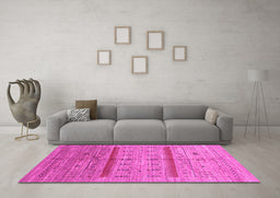 Machine Washable Abstract Pink Contemporary Rug in a Living Room, wshcon503pnk