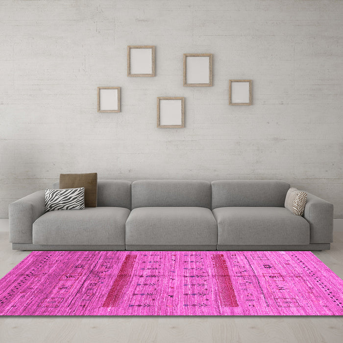 Machine Washable Abstract Pink Contemporary Rug in a Living Room, wshcon503pnk