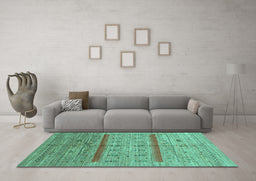 Machine Washable Abstract Turquoise Contemporary Area Rugs in a Living Room,, wshcon503turq
