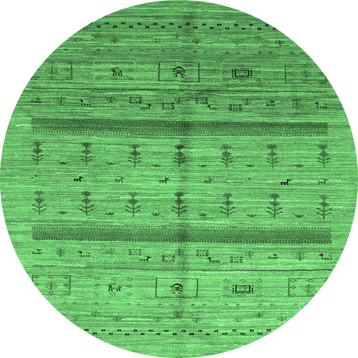 Round Machine Washable Abstract Emerald Green Contemporary Area Rugs, wshcon503emgrn