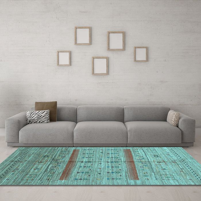 Machine Washable Abstract Light Blue Contemporary Rug in a Living Room, wshcon503lblu