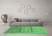 Machine Washable Abstract Emerald Green Contemporary Area Rugs in a Living Room,, wshcon503emgrn