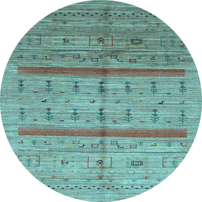 Round Machine Washable Abstract Light Blue Contemporary Rug, wshcon503lblu