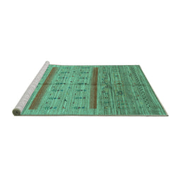 Sideview of Machine Washable Abstract Turquoise Contemporary Area Rugs, wshcon503turq