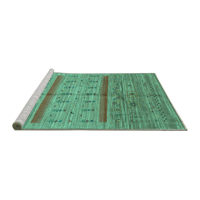 Sideview of Machine Washable Abstract Turquoise Contemporary Area Rugs, wshcon503turq