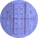 Round Abstract Blue Contemporary Rug, con503blu