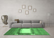 Machine Washable Abstract Emerald Green Contemporary Area Rugs in a Living Room,, wshcon504emgrn