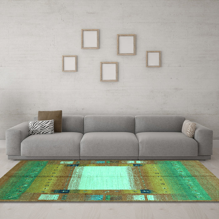 Machine Washable Abstract Turquoise Contemporary Area Rugs in a Living Room,, wshcon504turq