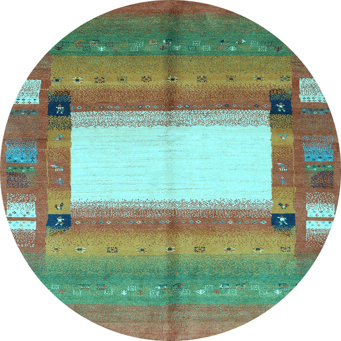 Round Abstract Light Blue Contemporary Rug, con504lblu