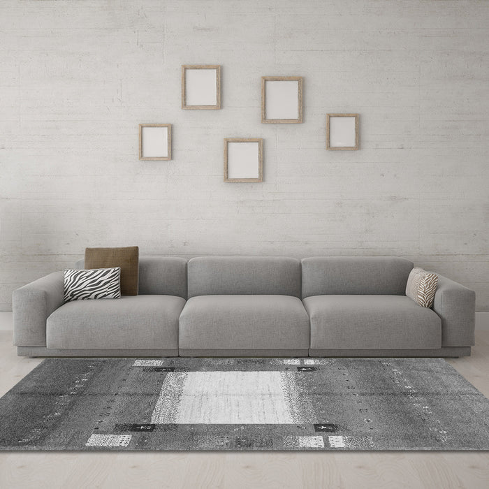 Machine Washable Abstract Gray Contemporary Rug in a Living Room,, wshcon504gry