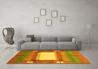 Machine Washable Abstract Yellow Contemporary Rug, wshcon504yw