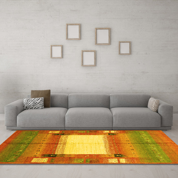 Machine Washable Abstract Yellow Contemporary Rug in a Living Room, wshcon504yw