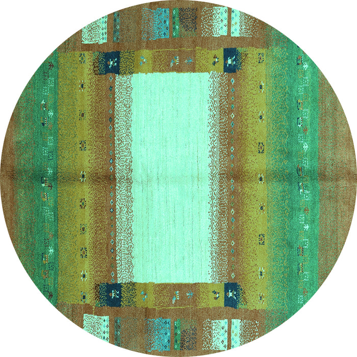 Round Machine Washable Abstract Turquoise Contemporary Area Rugs, wshcon504turq