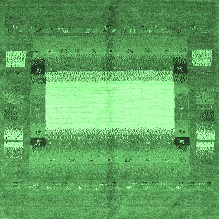 Square Machine Washable Abstract Emerald Green Contemporary Area Rugs, wshcon504emgrn