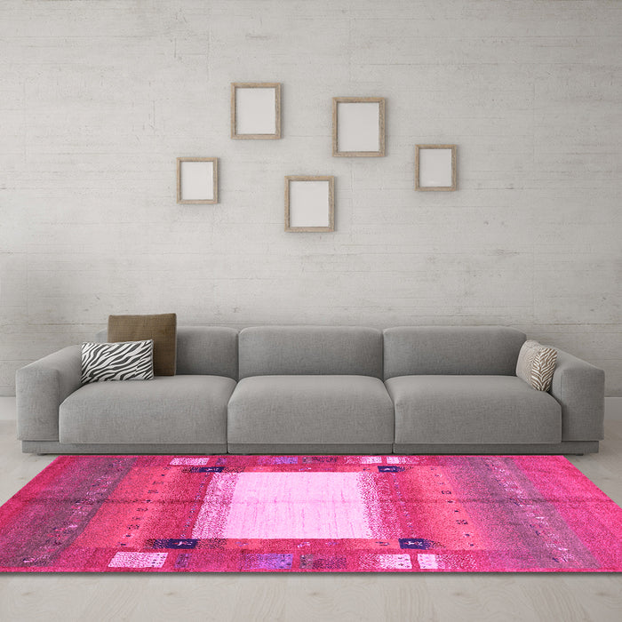 Machine Washable Abstract Pink Contemporary Rug in a Living Room, wshcon504pnk
