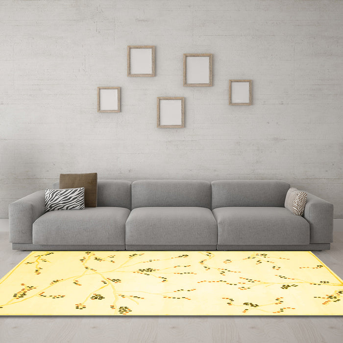 Machine Washable Solid Yellow Modern Rug in a Living Room, wshcon505yw