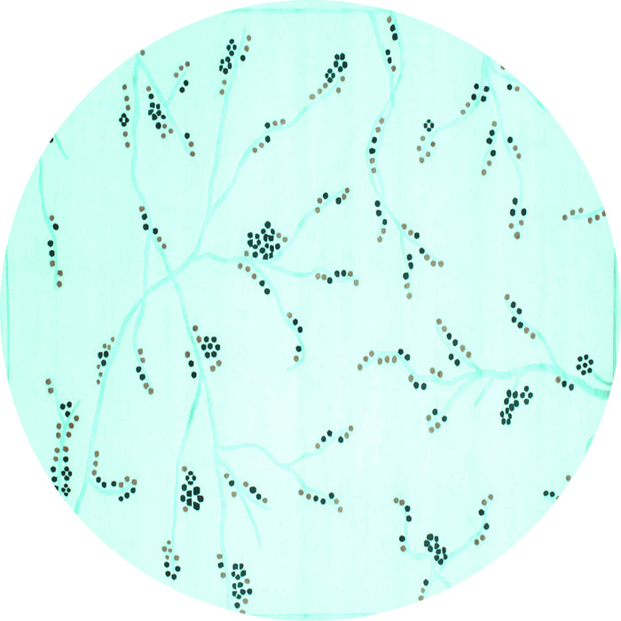 Round Machine Washable Solid Turquoise Modern Area Rugs, wshcon505turq