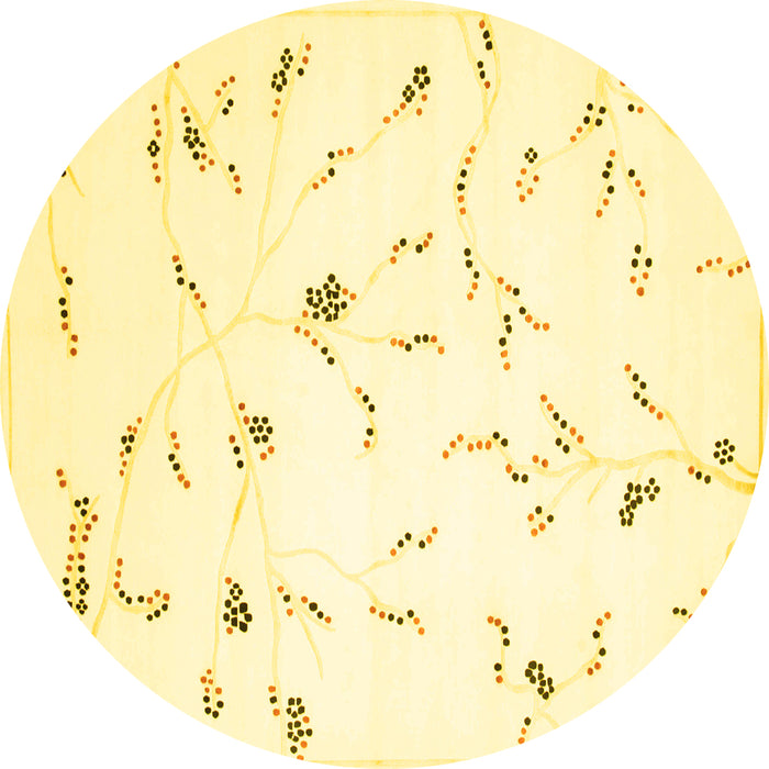 Round Machine Washable Solid Yellow Modern Rug, wshcon505yw