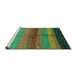 Sideview of Machine Washable Abstract Turquoise Contemporary Area Rugs, wshcon506turq