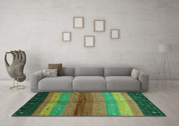 Machine Washable Abstract Turquoise Contemporary Area Rugs in a Living Room,, wshcon506turq