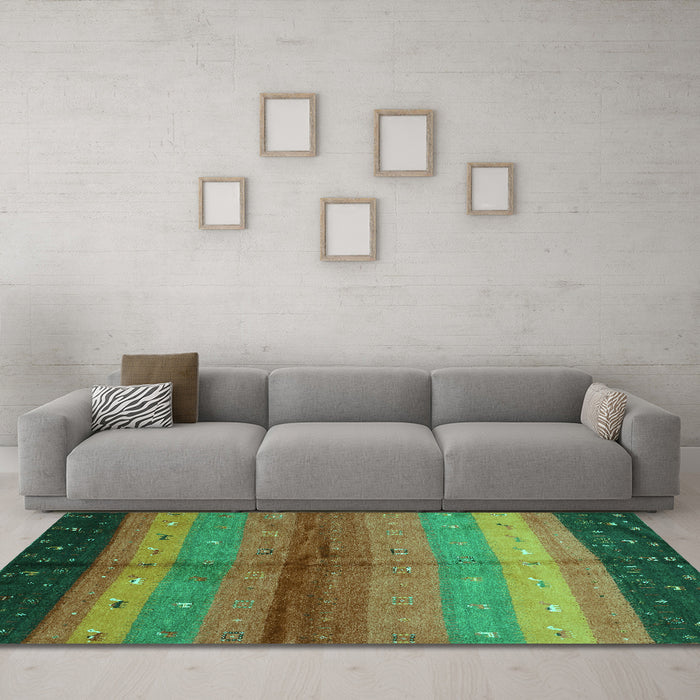 Machine Washable Abstract Turquoise Contemporary Area Rugs in a Living Room,, wshcon506turq
