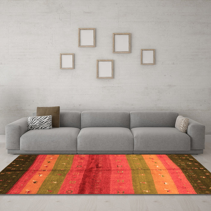 Machine Washable Abstract Orange Contemporary Area Rugs in a Living Room, wshcon506org