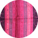 Round Machine Washable Abstract Pink Contemporary Rug, wshcon506pnk