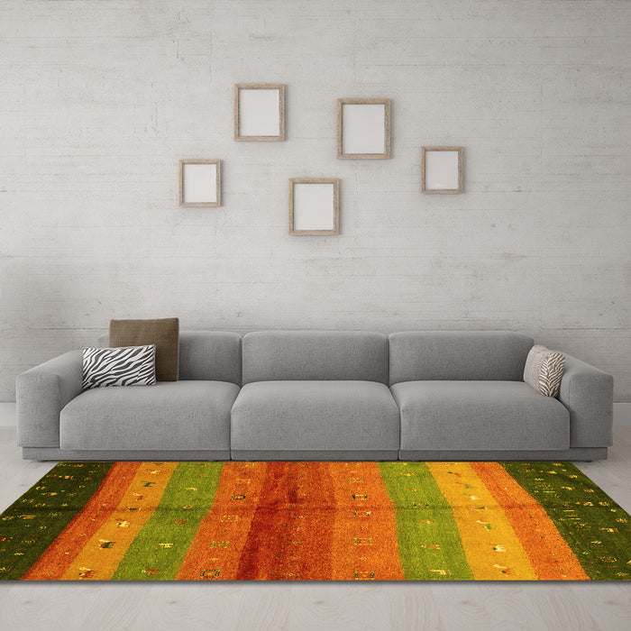 Machine Washable Abstract Yellow Contemporary Rug in a Living Room, wshcon506yw