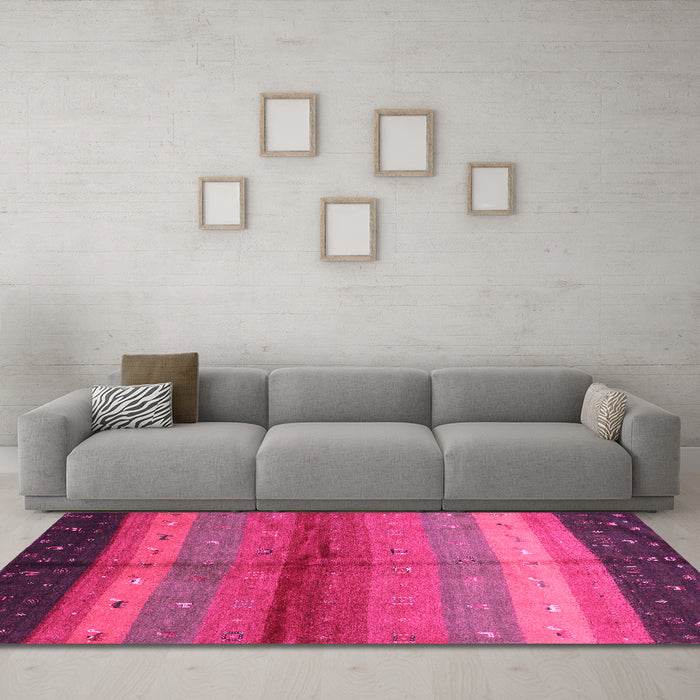 Machine Washable Abstract Pink Contemporary Rug in a Living Room, wshcon506pnk