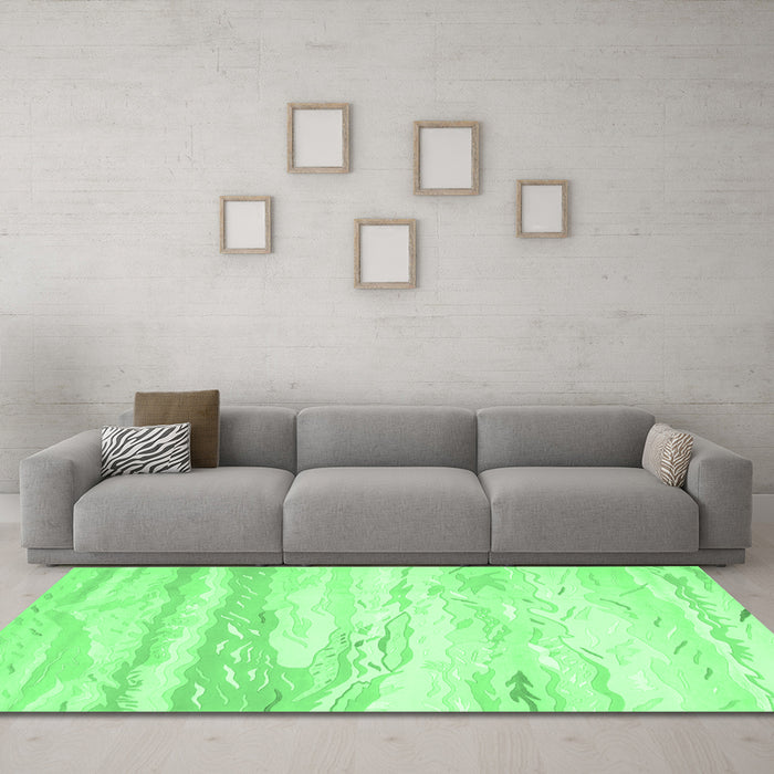 Machine Washable Abstract Emerald Green Contemporary Area Rugs in a Living Room,, wshcon507emgrn