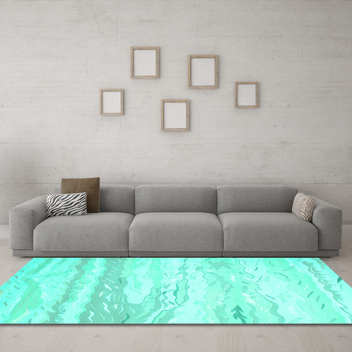 Machine Washable Abstract Turquoise Contemporary Area Rugs in a Living Room,, wshcon507turq