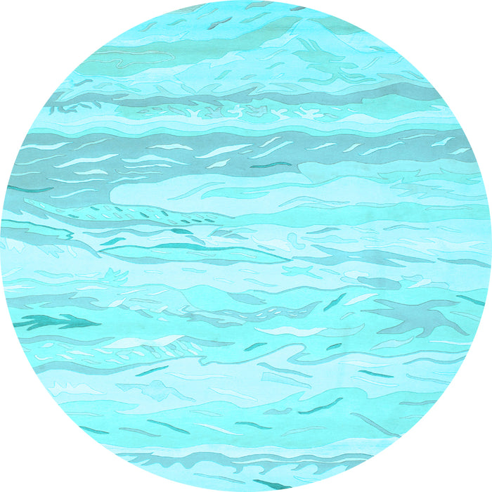 Round Machine Washable Abstract Light Blue Contemporary Rug, wshcon507lblu