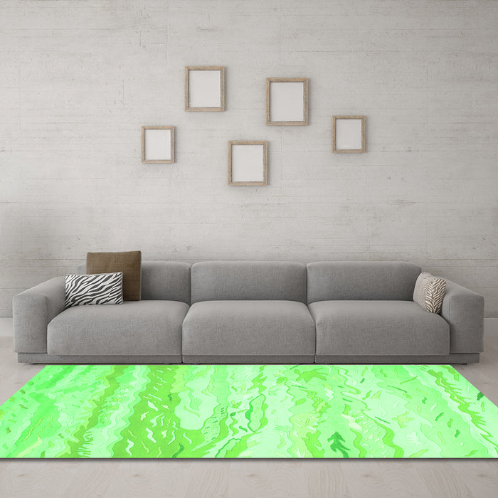 Machine Washable Abstract Green Contemporary Area Rugs in a Living Room,, wshcon507grn
