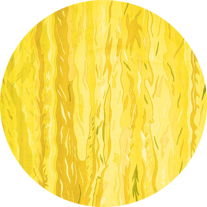 Round Machine Washable Abstract Yellow Contemporary Rug, wshcon507yw