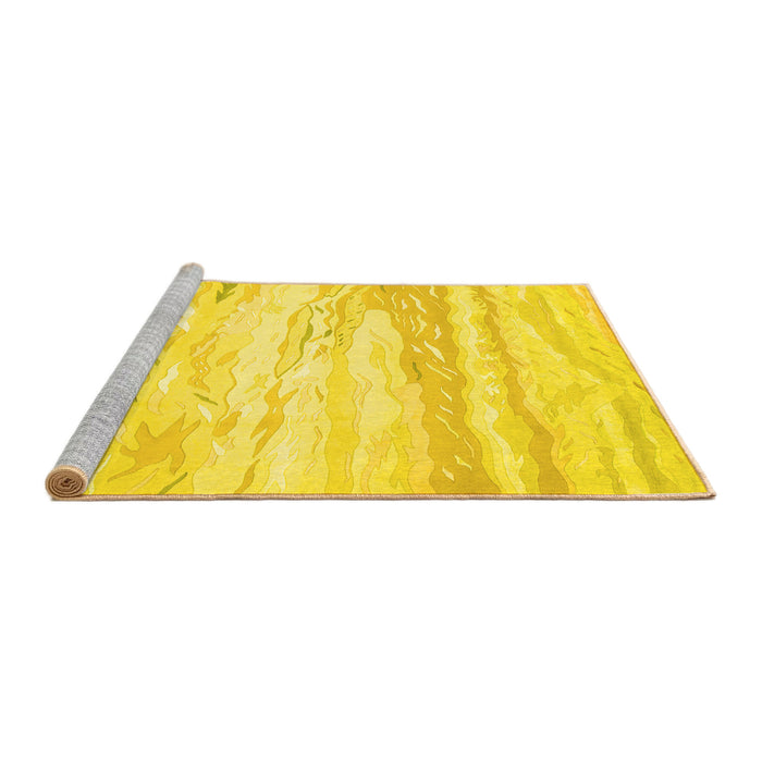 Sideview of Machine Washable Abstract Yellow Contemporary Rug, wshcon507yw