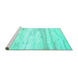 Sideview of Machine Washable Abstract Turquoise Contemporary Area Rugs, wshcon507turq