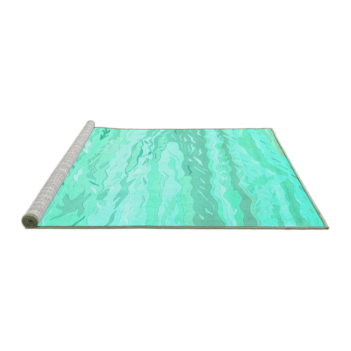 Sideview of Machine Washable Abstract Turquoise Contemporary Area Rugs, wshcon507turq