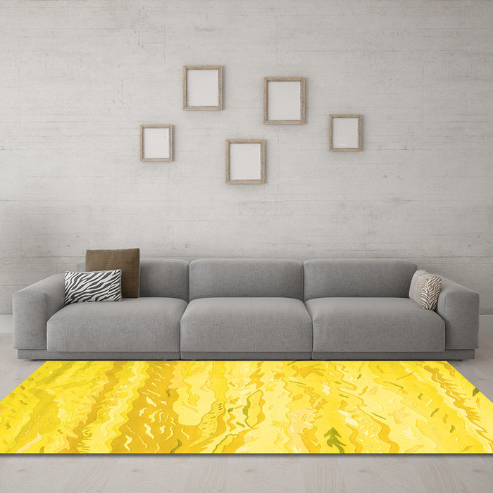 Machine Washable Abstract Yellow Contemporary Rug in a Living Room, wshcon507yw