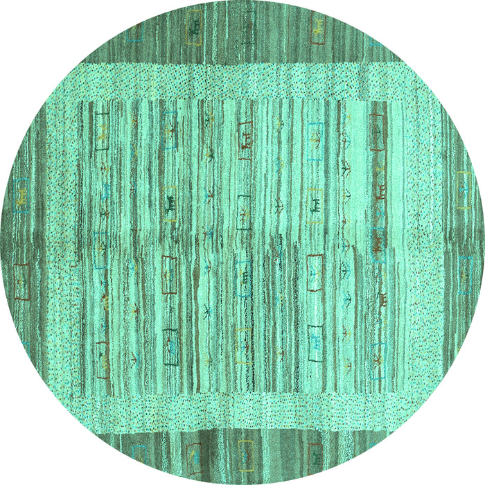 Round Abstract Turquoise Contemporary Rug, con508turq