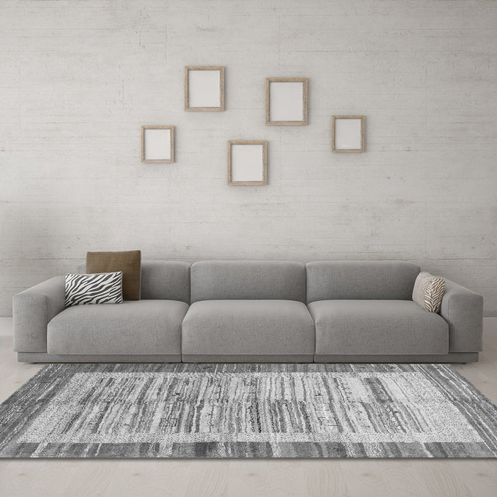 Machine Washable Abstract Gray Contemporary Rug in a Living Room,, wshcon508gry