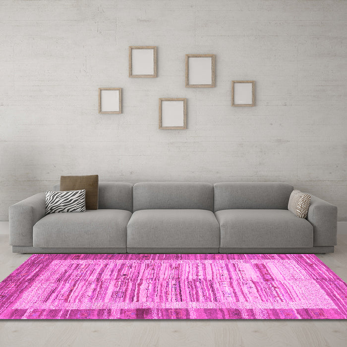 Machine Washable Abstract Pink Contemporary Rug in a Living Room, wshcon508pnk